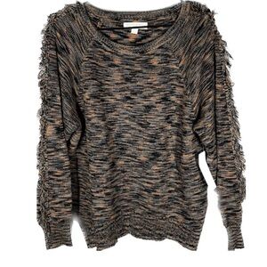 NWT Spiritual Gangster Chic Fringed Sweater in Pink & Gray Marle